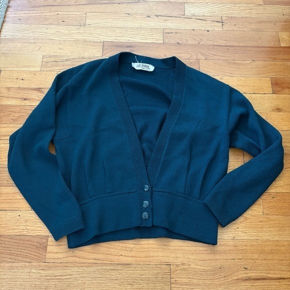 St. John Sweaters - Vintage St. John Dark Teal Crop Cardigan Size Large